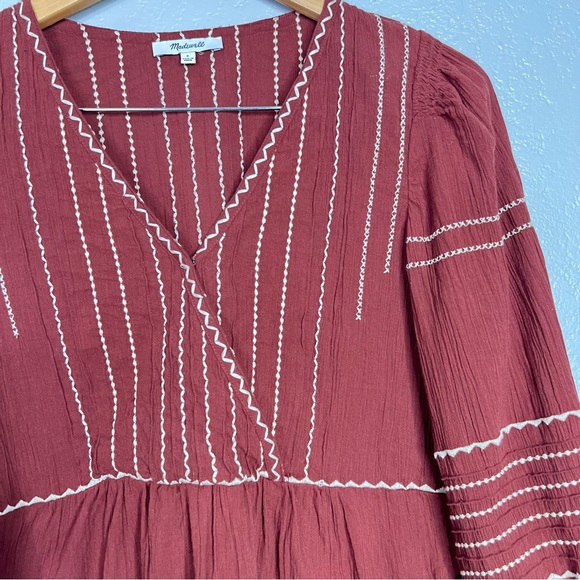 Madewell Embroidered Faux-Wrap Top Women's Size S Surplice Neckline Long sleeves - Picture 11 of 11